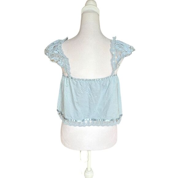 Anthropologie Tiny Daphne Lace Tank Blue Flutter Strap Womens Size Medium - Picture 4 of 12